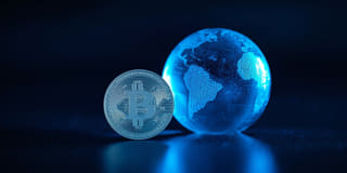 Digital currency displayed within the broader context of worldwide financial markets